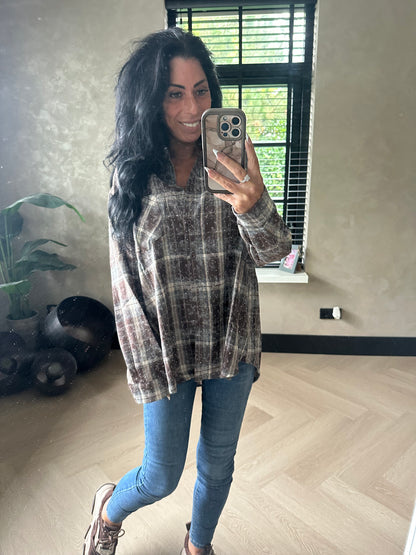 Geruite Glitter Blouse Brown