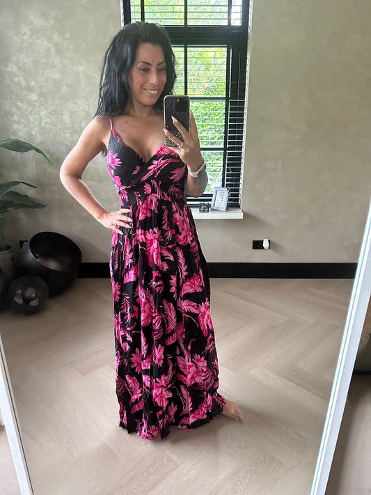 Lola Summer Dress Black Fuchsia