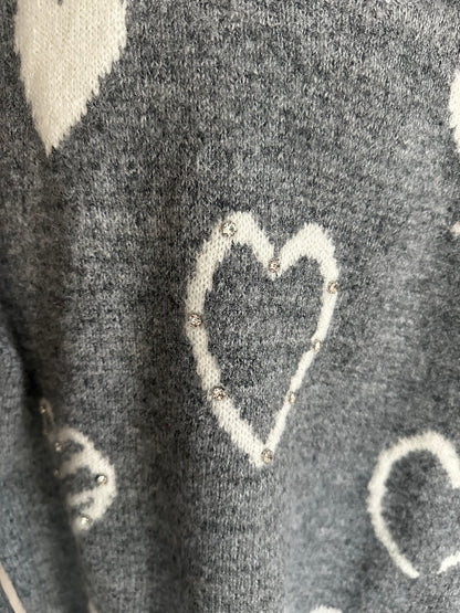 Heart Sweater Grey With Rhinestones