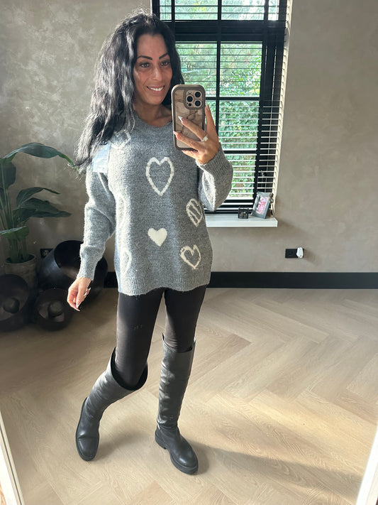 Heart Sweater Grey With Rhinestones