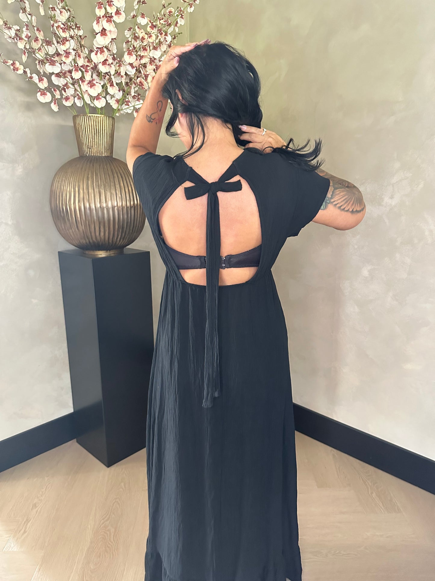 Amy Long Shimmer Dress Black