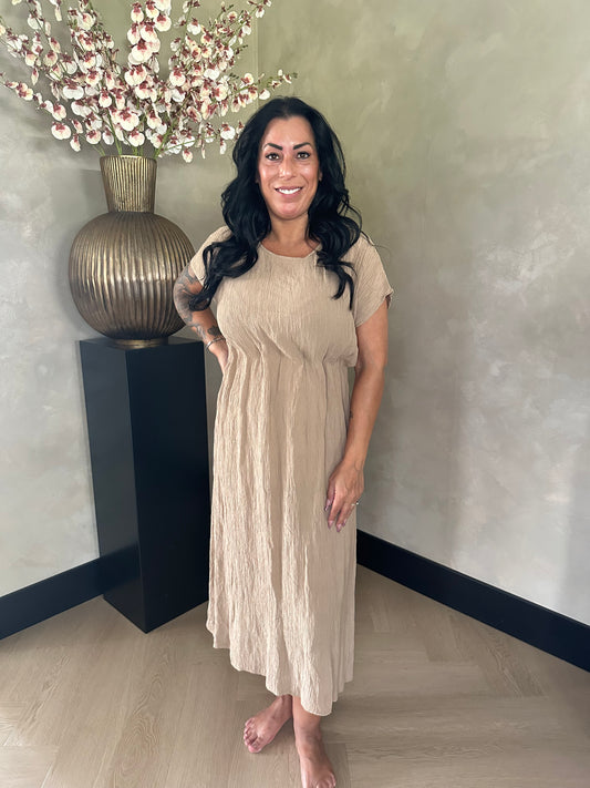 Isa Long Shimmer Dress Beige