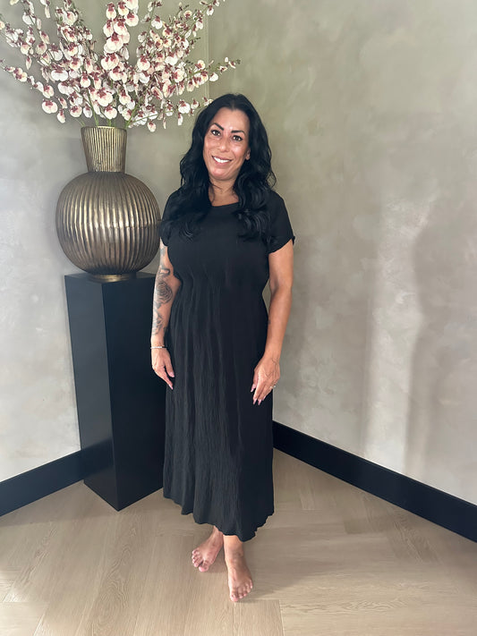 Isa Long Shimmer Dress Black
