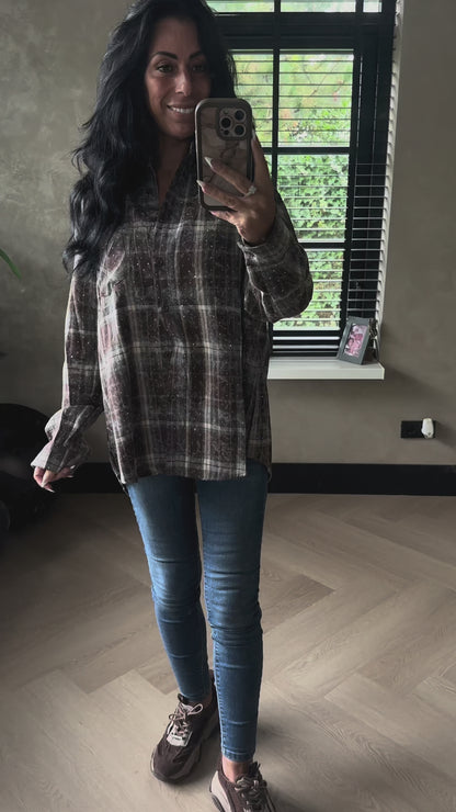Geruite Glitter Blouse Brown